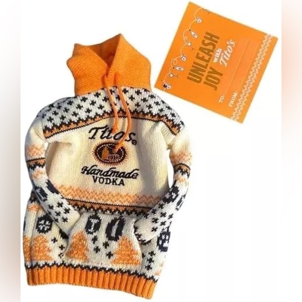 White Tito's Homemade Vodka For Dog People Holiday Bottle Sweater New With Tags!